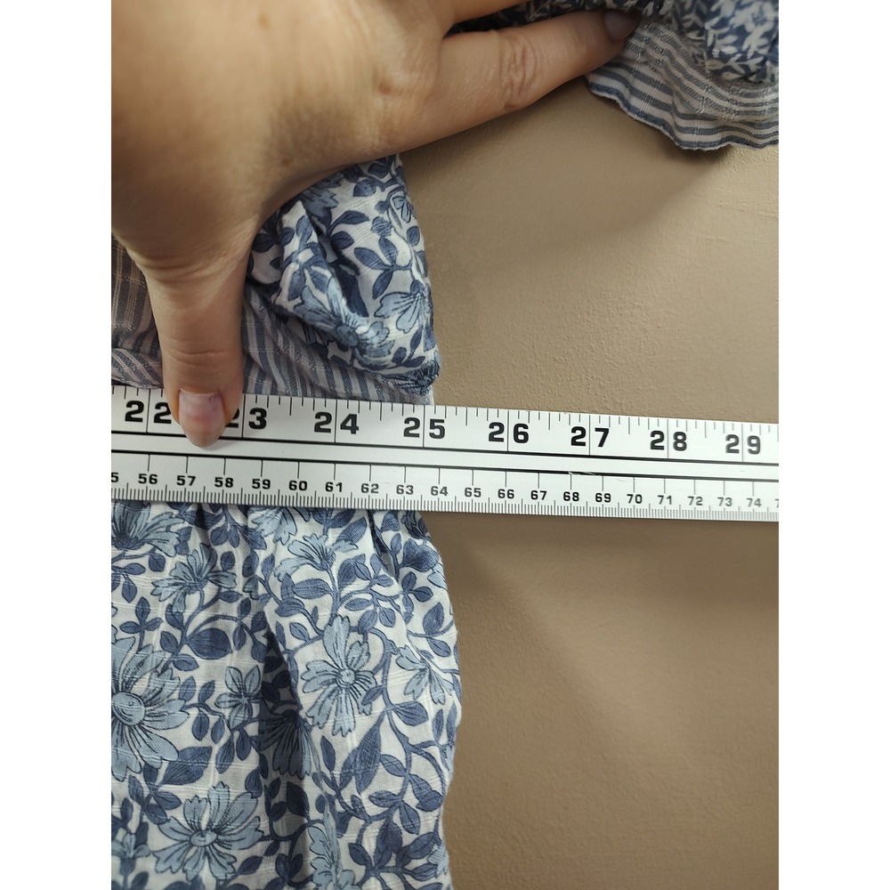 American Eagle Women XXL Blue Floral Stripe Mixed Print Babydoll Blouse Top - Picture 4 of 8